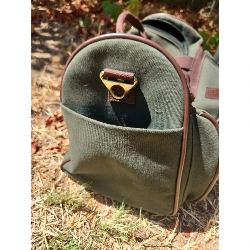 VTG Tumi Olive Green Luggage Travel Bag and Suitcase with Real Leather Trim
